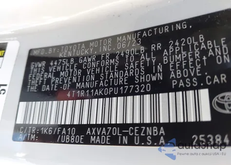 2023 Toyota Camry Le из США, поврежденный, VIN 4T1R11AK0PU177320